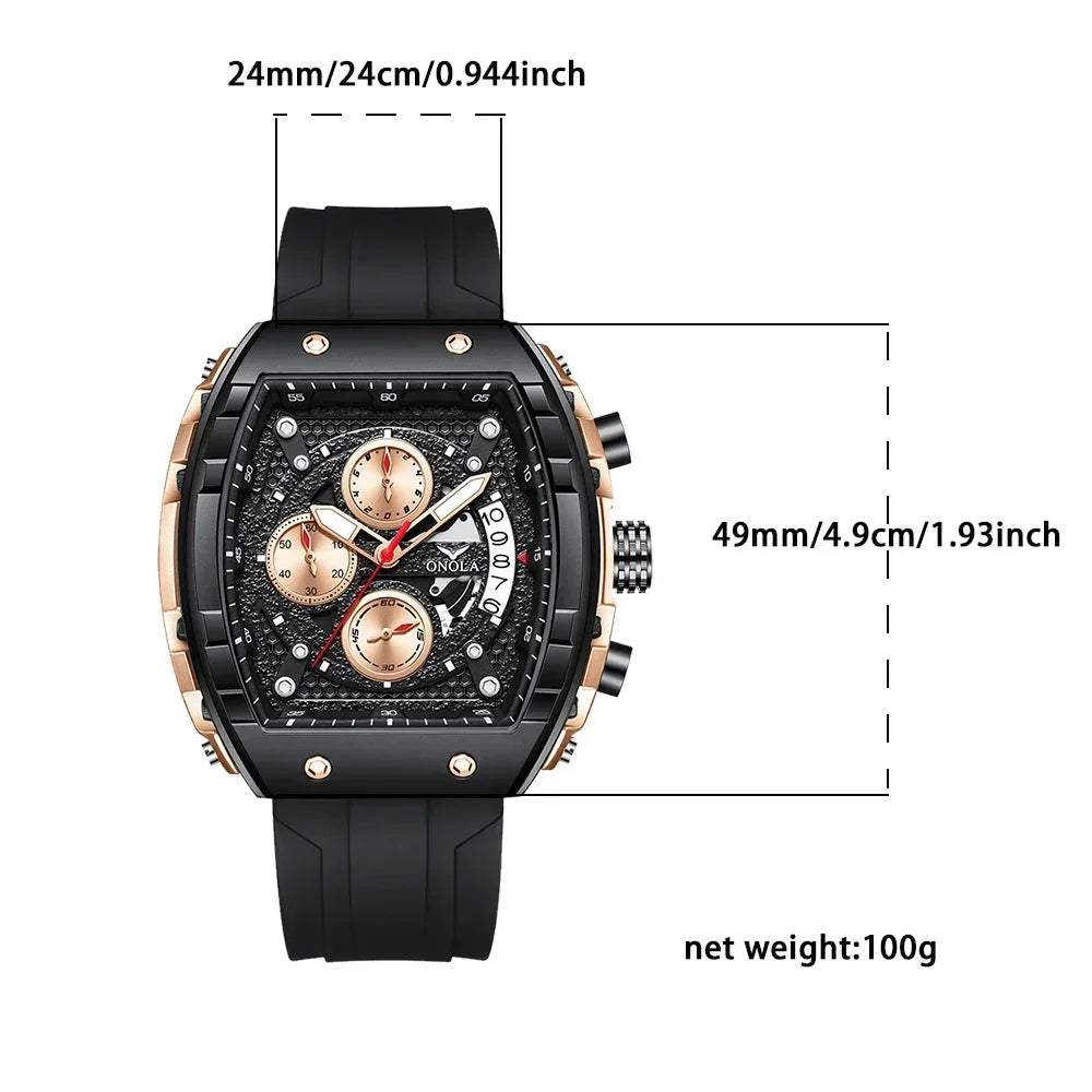 Luxury Mens Watch Fashion Brand ONOLA Multifunctional Waterproof Quartz Watch Mens Silicone Tape Clock Relogio Masculino